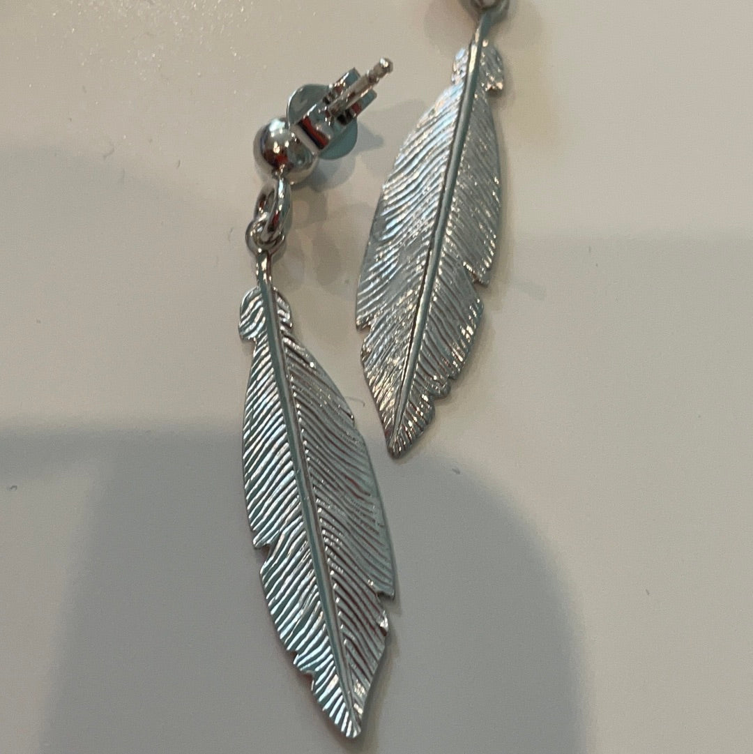 Brand New Sterling Silver Dangling Feather Earrings