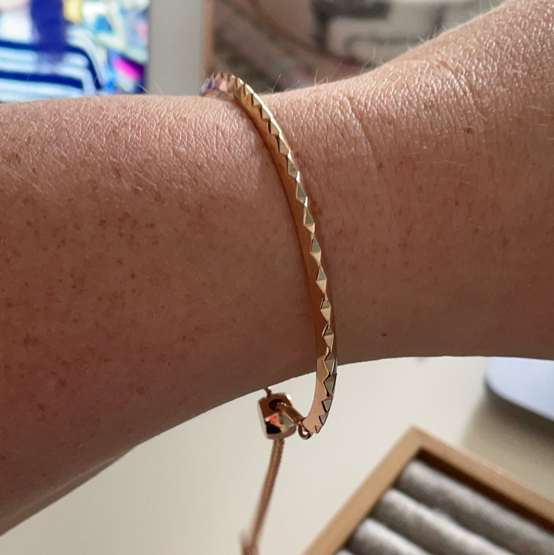 Brand New Metal Buckley Rose Gold Colour Adjustable Bangle With Raised Triangle Details