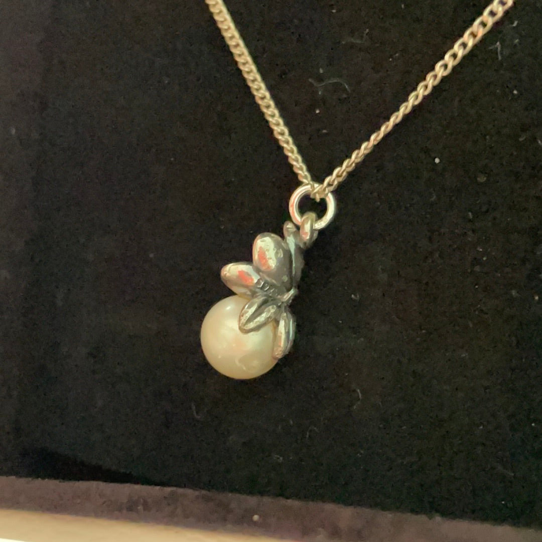 Genuine Pandora Rare Pearl Necklace Pendent with Mystic Flower