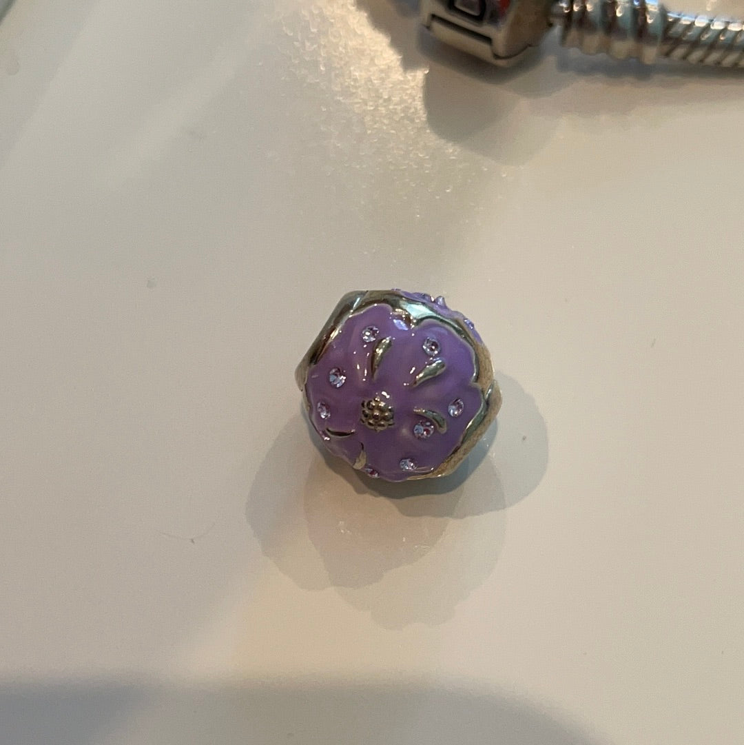 Genuine Chamilia Purple Enamel Pave Flower Charm with NANA on the back