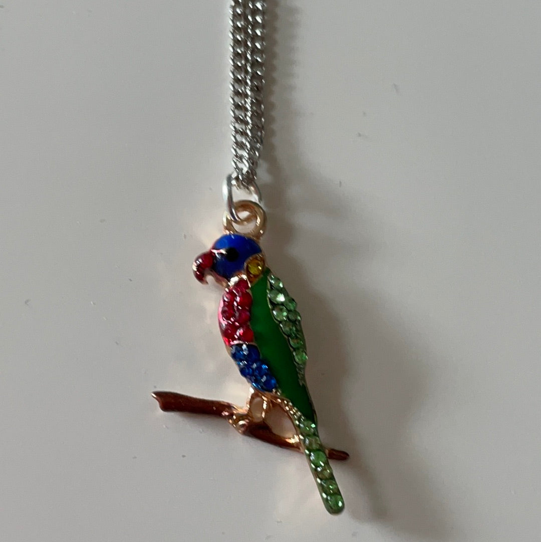 Brand New Silver Plated Enamel Colourful Bird Necklace IN BOX