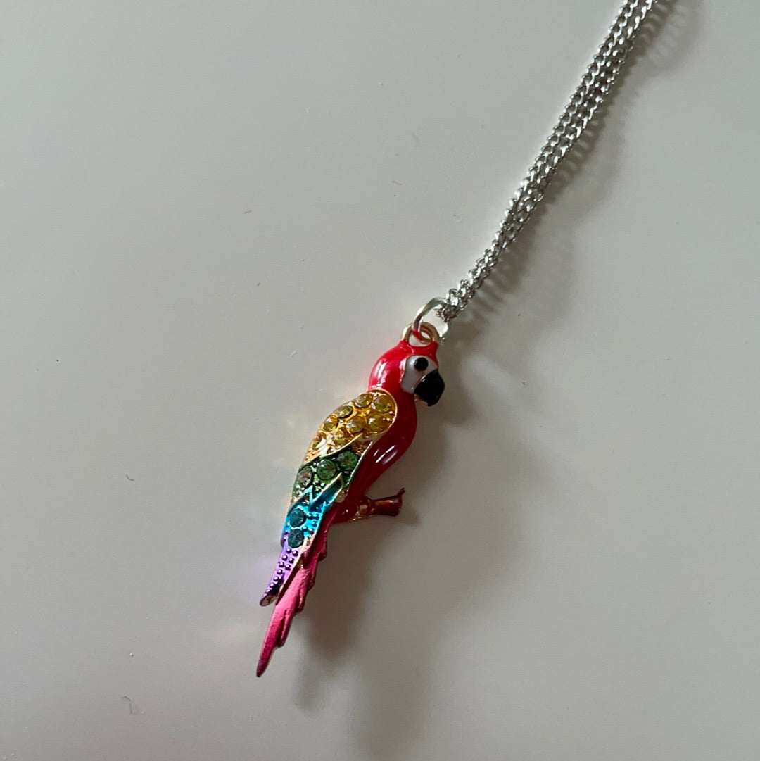 Brand New Silver Plated Enamel Colourful Parrot Necklace IN BOX