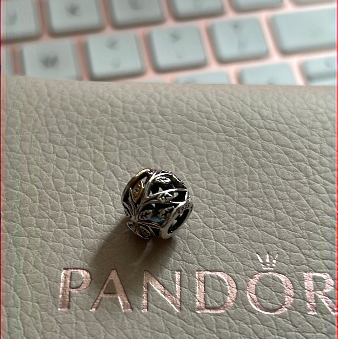 Genuine Pandora Two Tone Tumbling Leaves Family Tree Cz Pave RARE