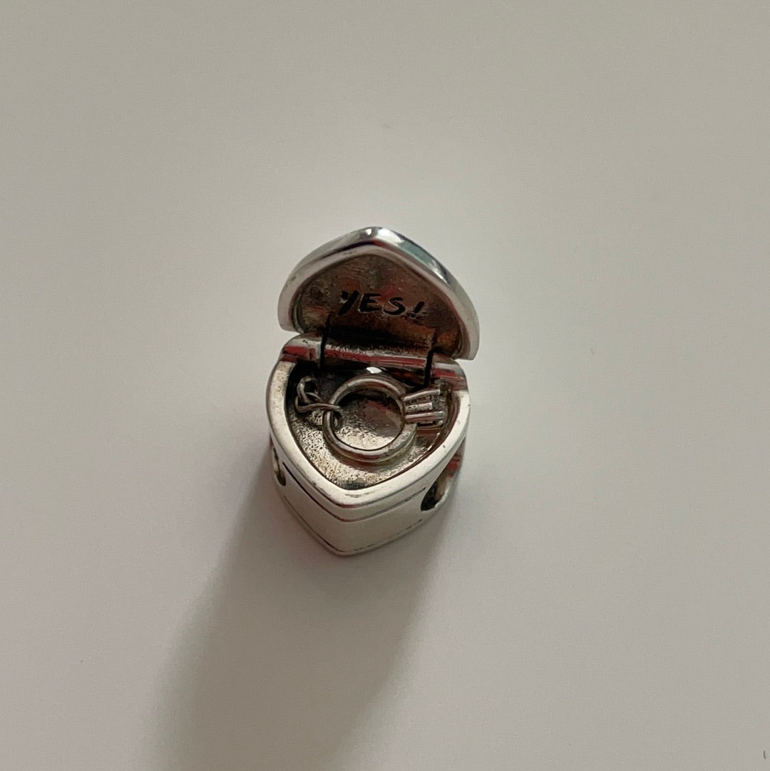 Genuine Pandora Engagement Ring in Box with Dangle Ring and 'Yes!' in the Box Lid