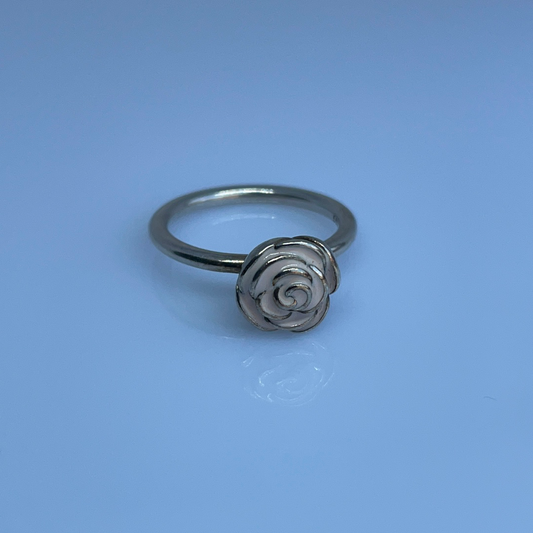 Genuine Pandora Pink Rose Enamel Flower Ring Size