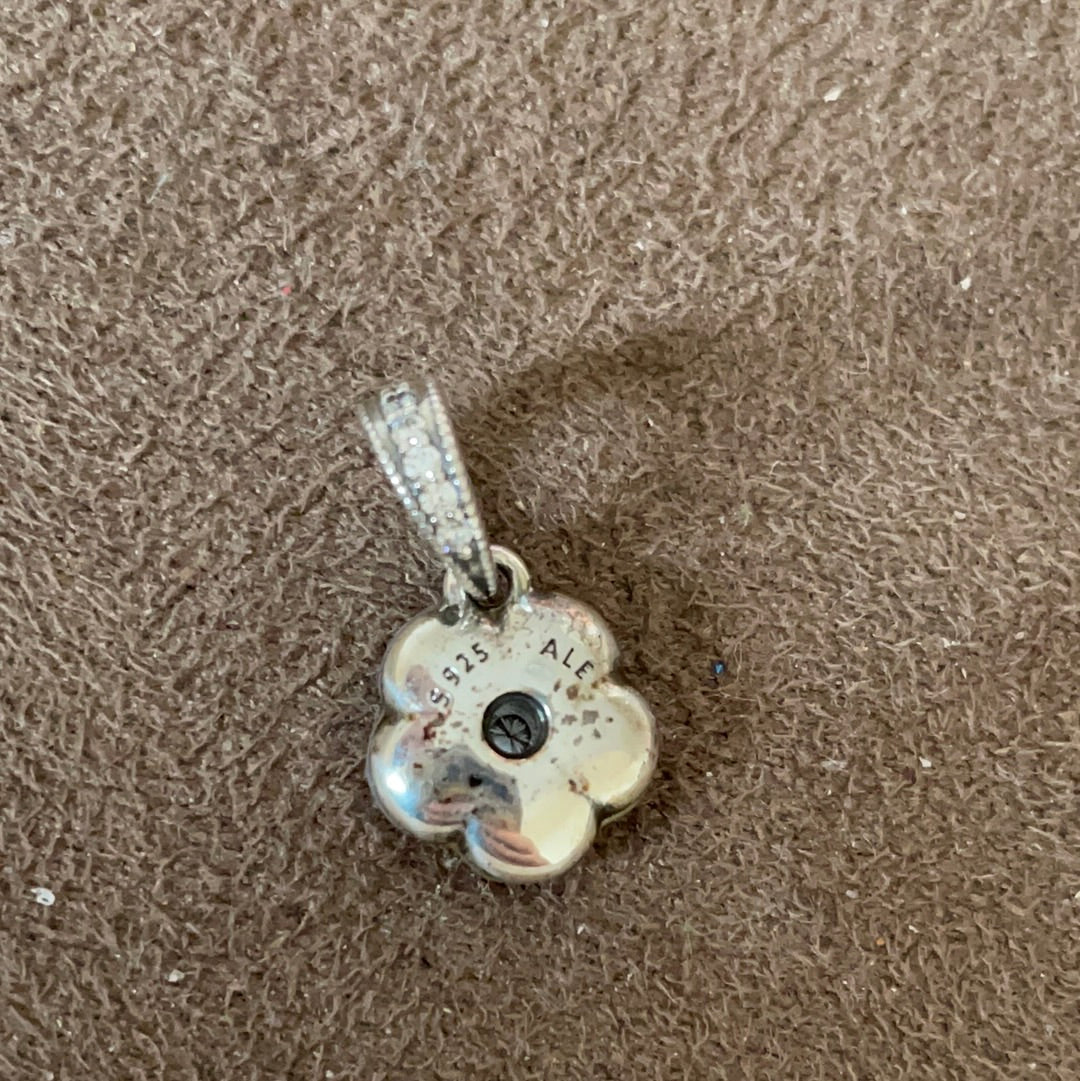 Genuine Pandora Mother of Pearl Pave Dangle Beautiful Flower Daisy Pendant Charm