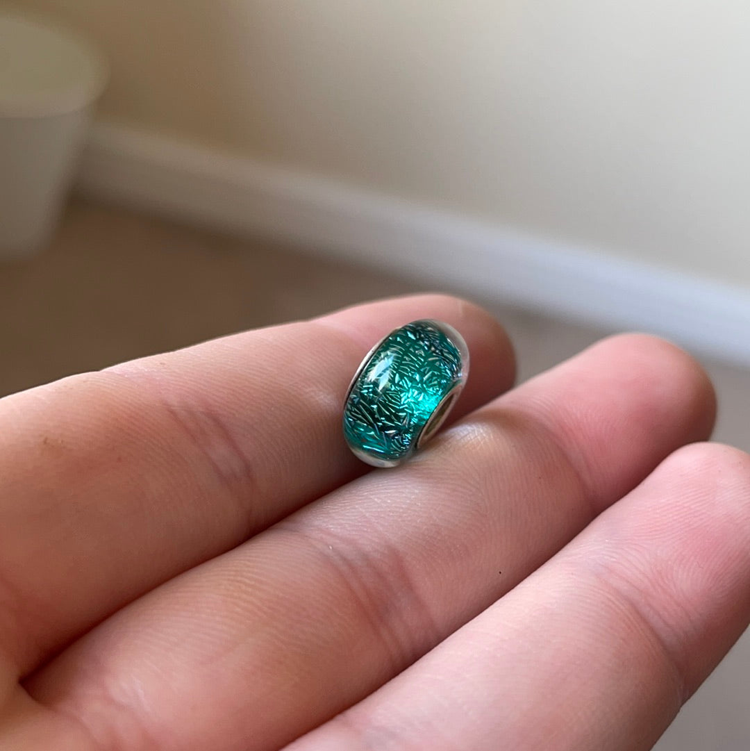 Genuine Chamilia Teal Blue Green Turquoise Sparkle Foil Murano Glass Charm