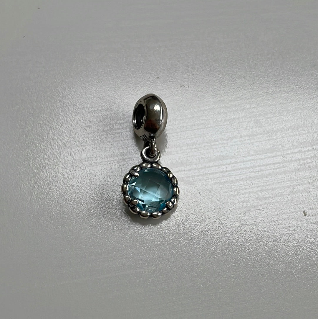 Genuine Pandora Blue Topaz Faceted Glass Dangle Charm HTF