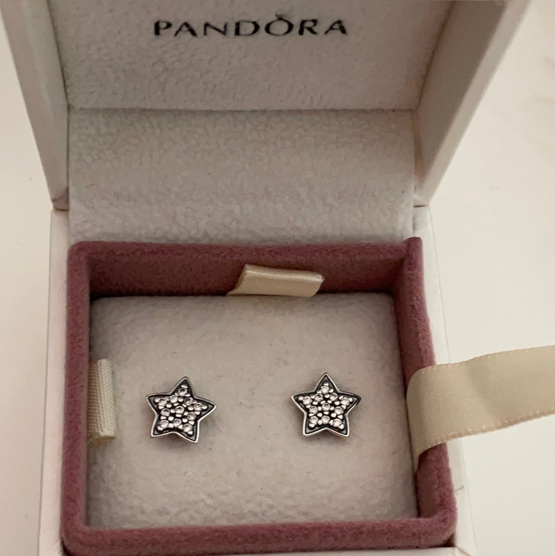 Genuine Pandora Oxidised Pave CZ Star Earrings Studs