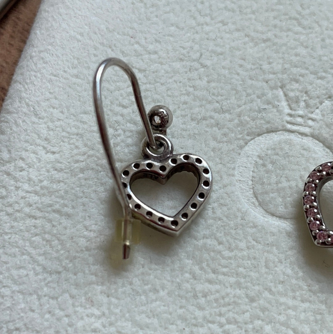 Genuine Pandora Light Pink Pave Heart Rare Dangle Compose Earrings