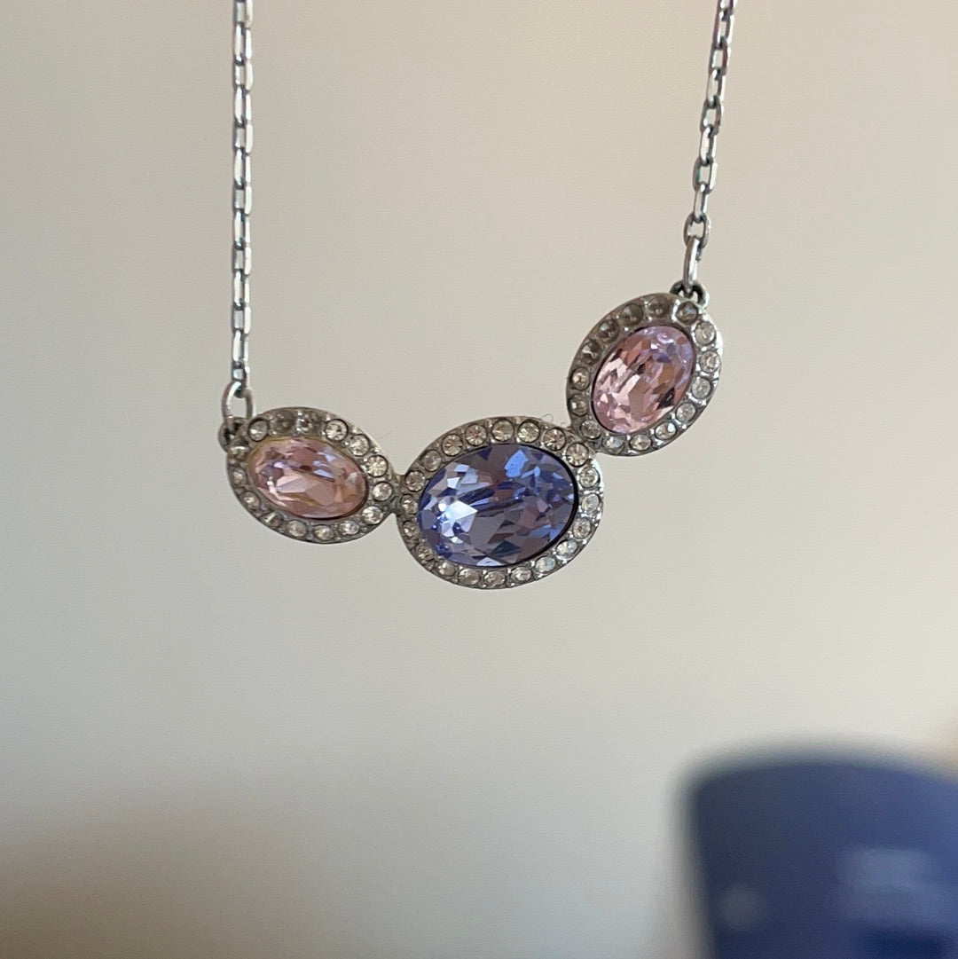 Genuine Swarovski Blue and Pink Stone Pave Necklace 50cm