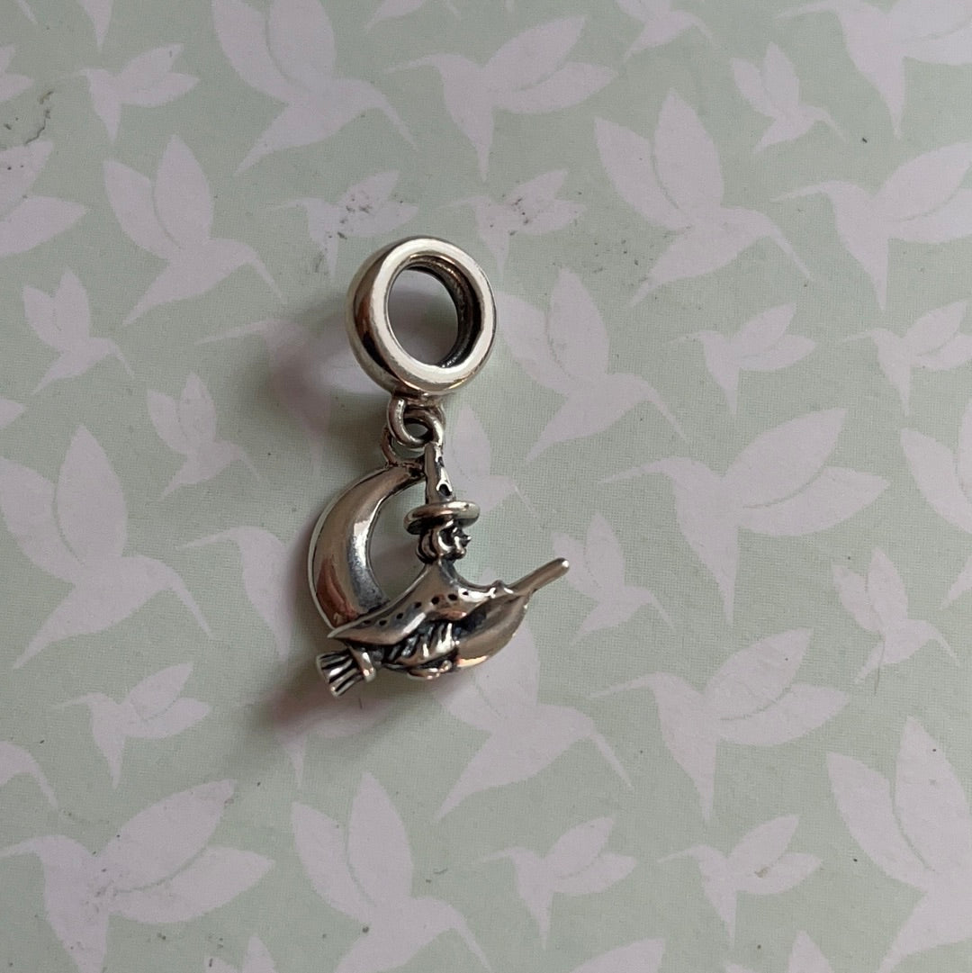 Genuine Chamilia Witch on a Broom Moon Halloween Dangle Charm