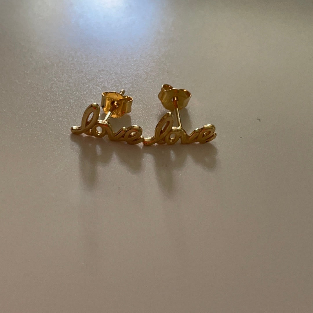 Brand New Gold Plated Sterling Silver Little LOVE Earrings