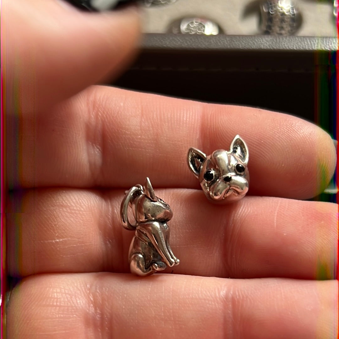 Sterling Silver French Bulldog Dog Charms x2 Pair
