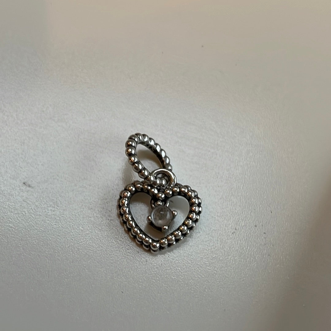 Genuine Pandora April Clear Birthstone Beaded Heart Dangle