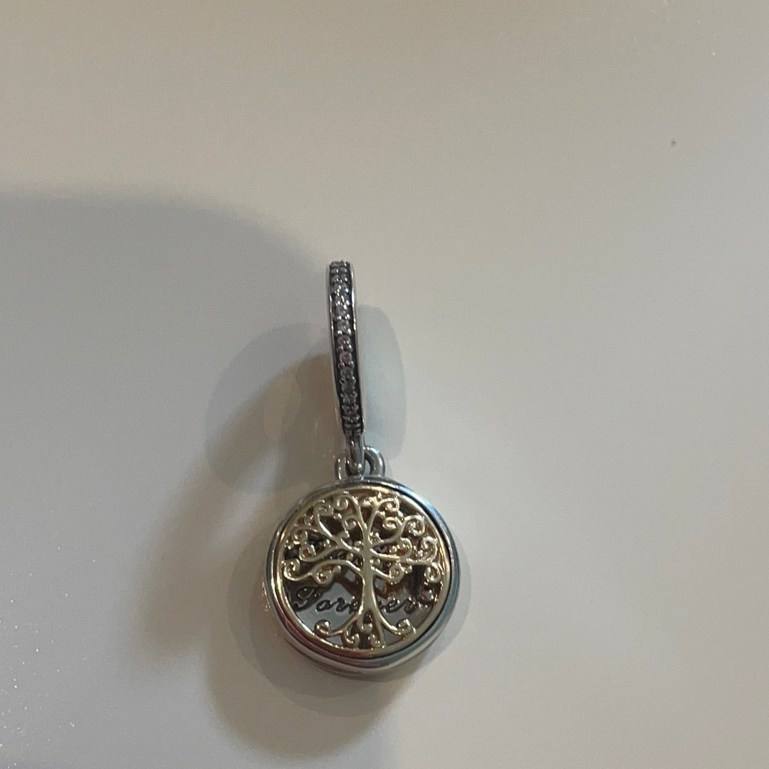 Genuine Pandora Brand New Two Tone G585 and Silver Family Tree Roots Forever Charm Pendant Dangle