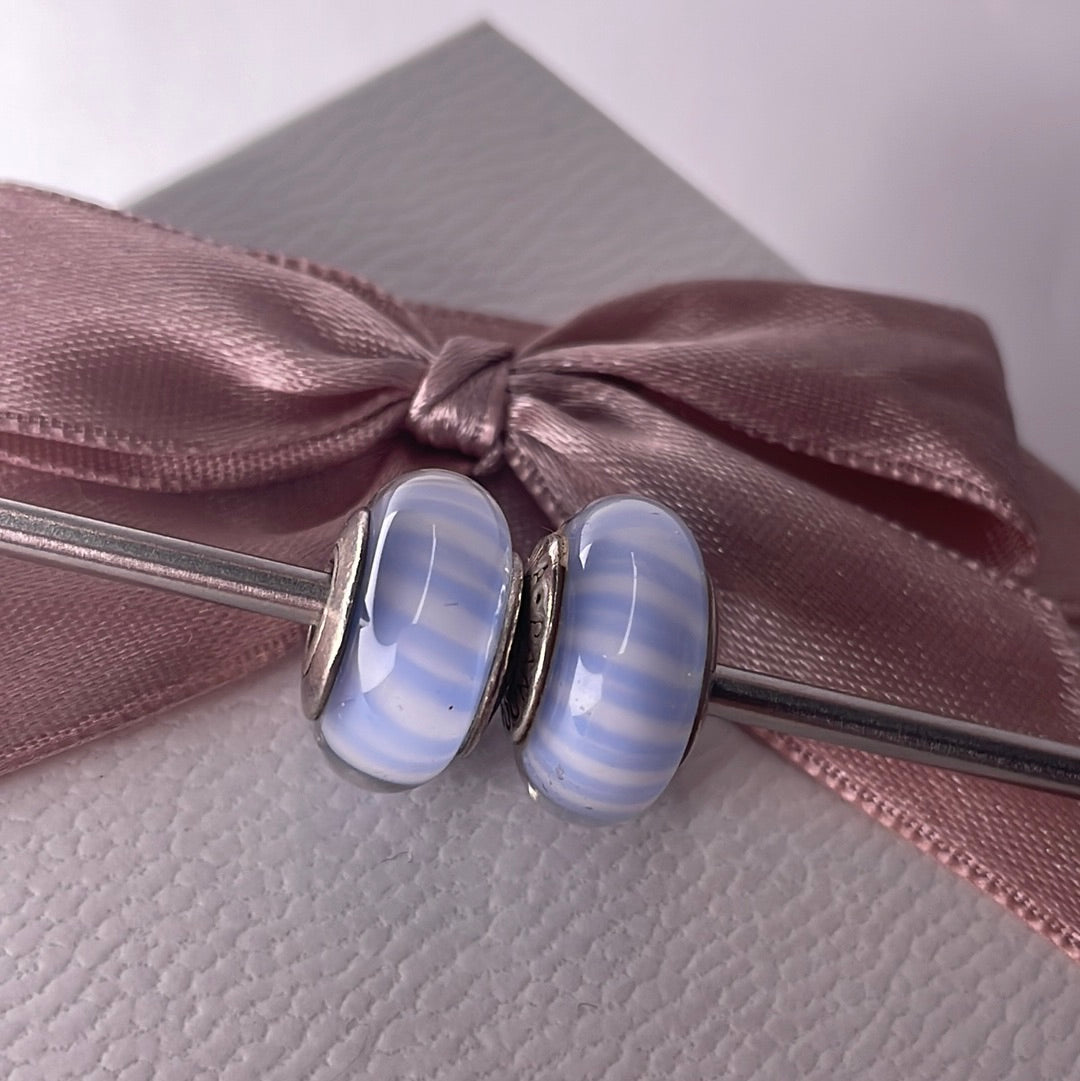 Genuine Pandora Baby Blue Candy Stripe Mirano Glass Charm