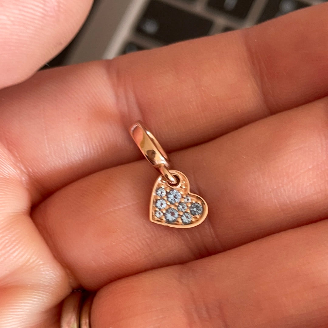 Genuine Pandora Rose Gold Small Heart Blue Stone Dangle Charm