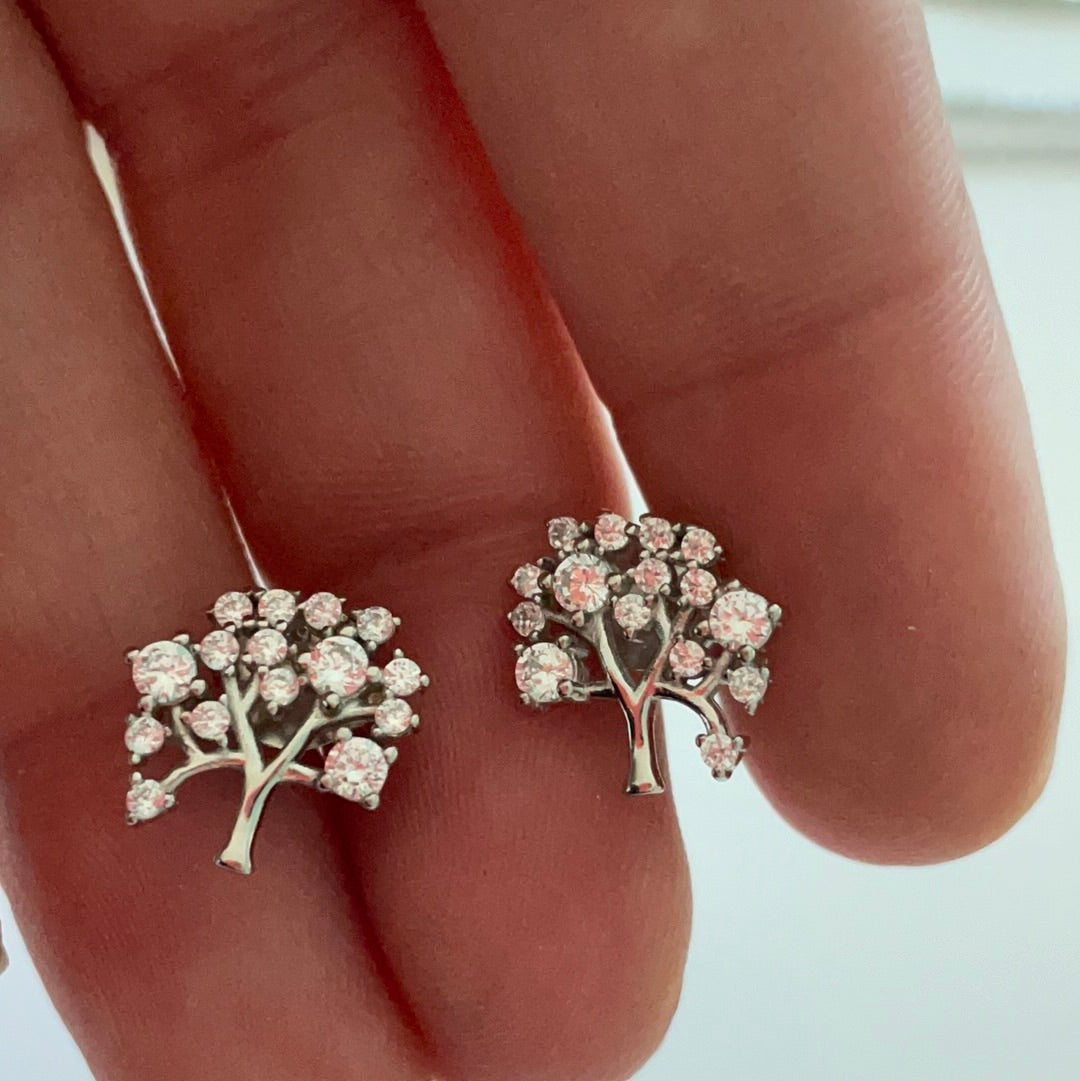 Brand New Sterling Silver Family Tree Pave Earrings BEAUTIFUL