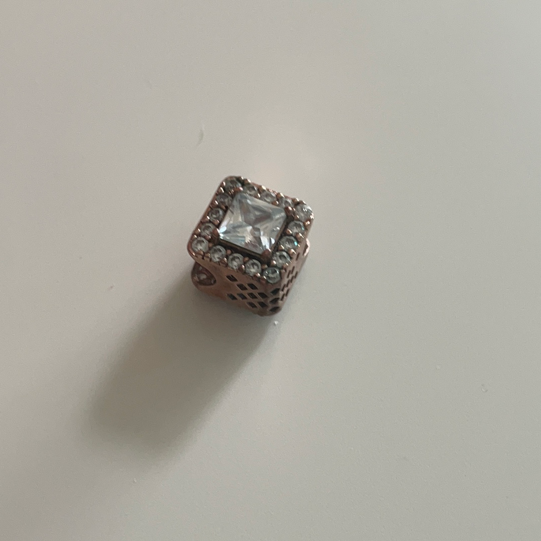 Genuine Pandora Rose Gold Halo Square Sparkle Pave Diamond Charm