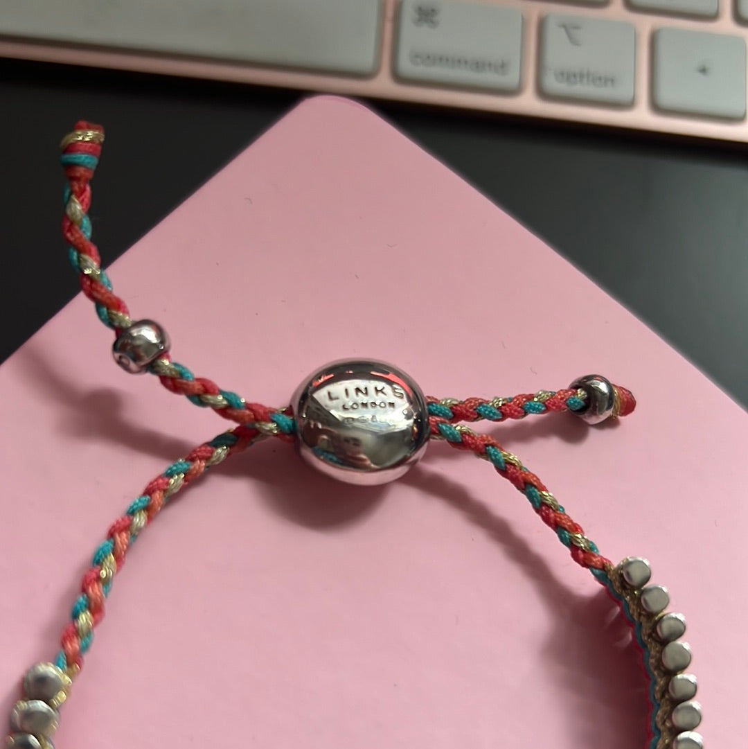 Genuine Links of London Sterling Silver Bracelet Multicoloured Cord Friendship Bar