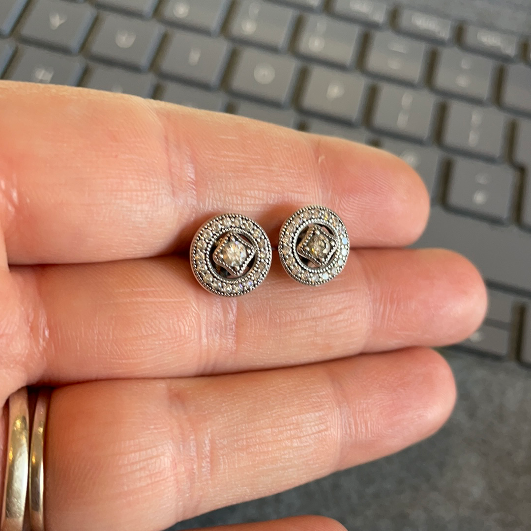 Genuine Pandora Vintage Elegance Pave 2 in 1 Earrings Studs