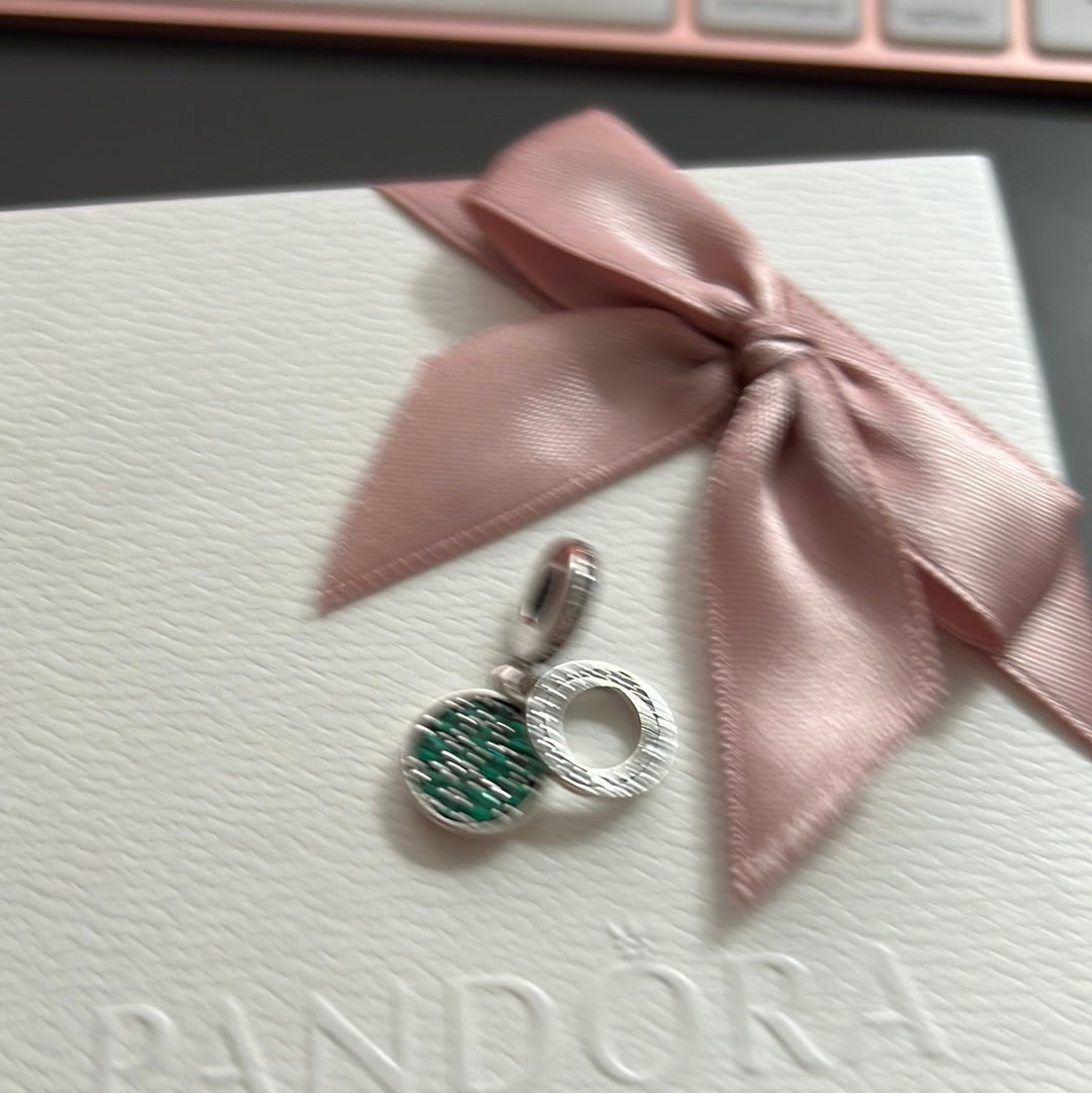 Genuine Pandora Green Pave Double Circle Pink CZ Dangle Charm