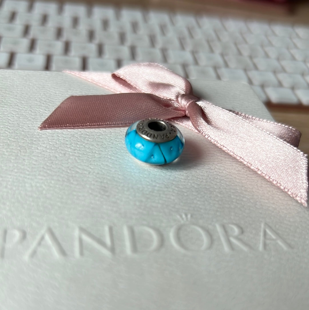 Genuine Pandora Blue Bubble and Triangle Glass Murano Charm