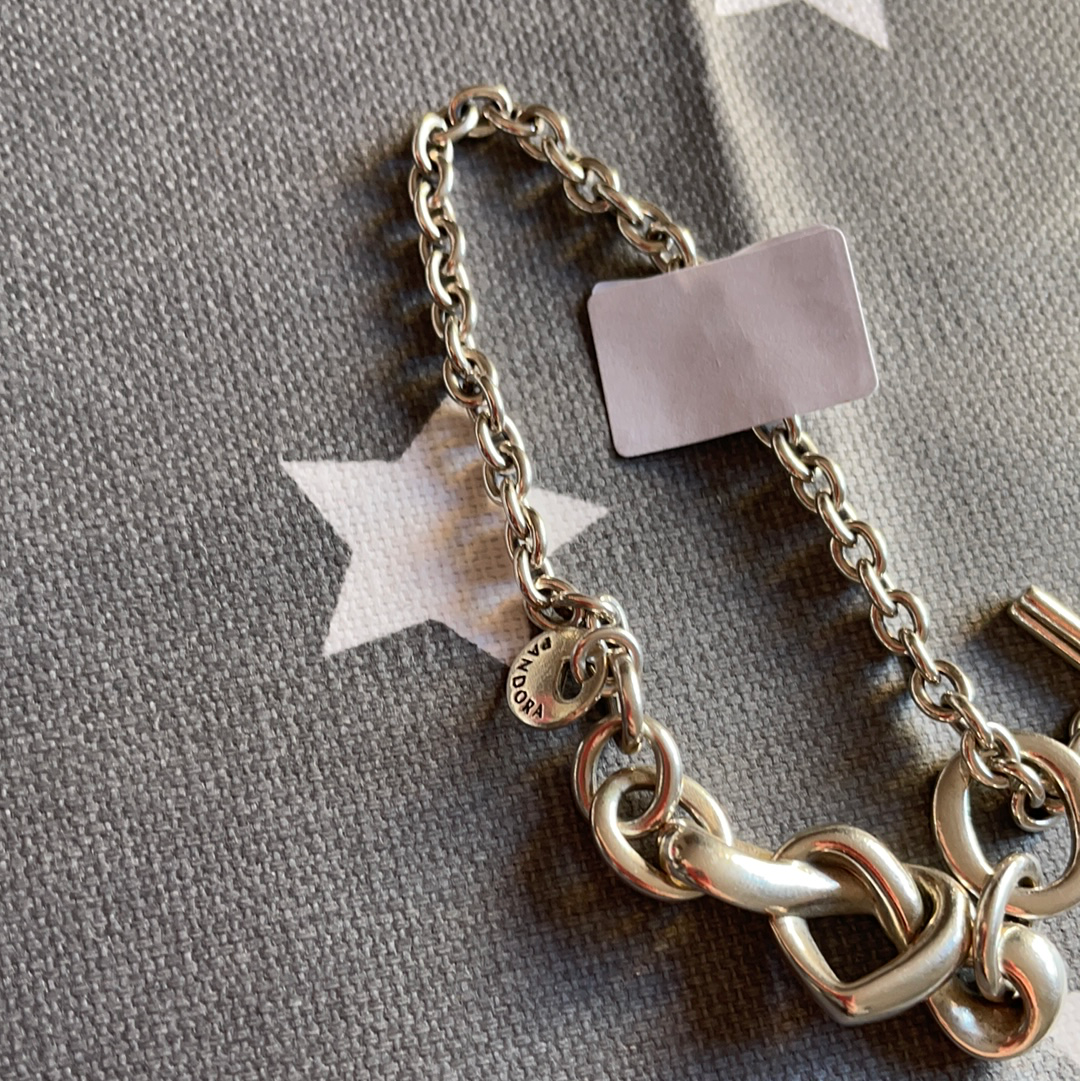 Genuine Pandora Chain Bracelet New Style Twisted Heart T Clasp 17.5cm