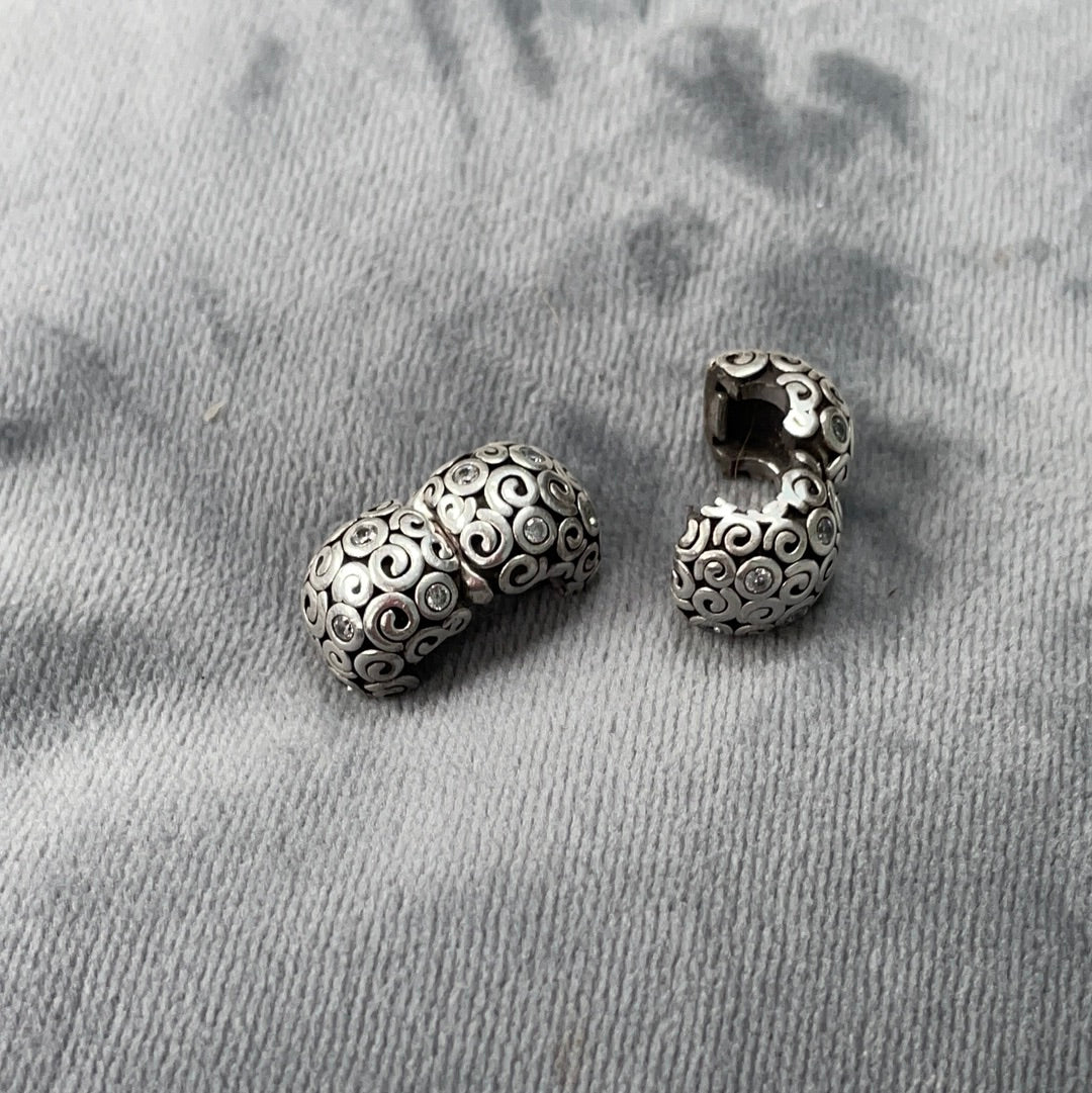 Genuine Pandora CZ Stone and Swirl Wind Retired HTF RARE Clips SINGLE / PAIR