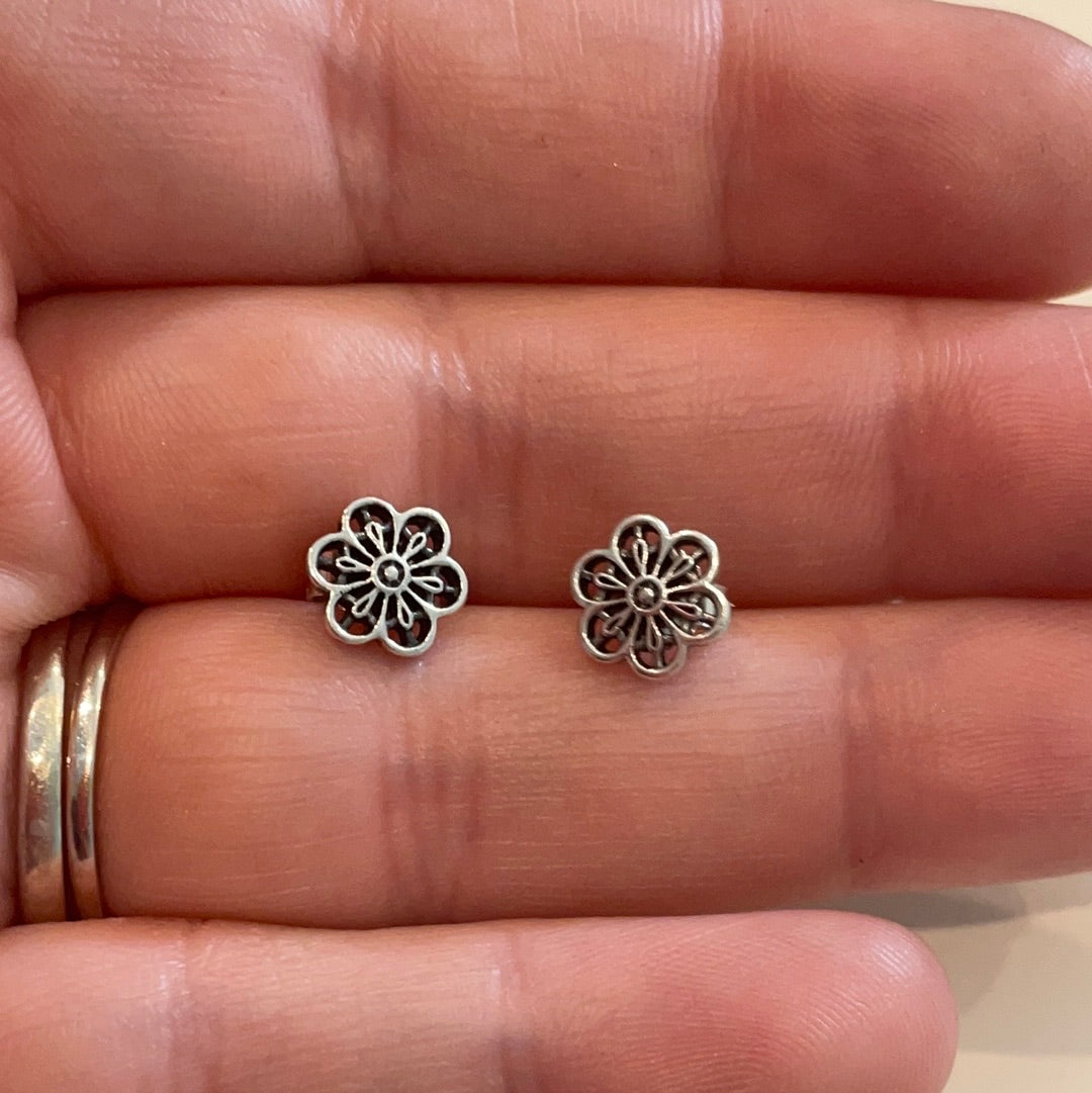 Genuine Pandora Lace Openwork Flower Earrings