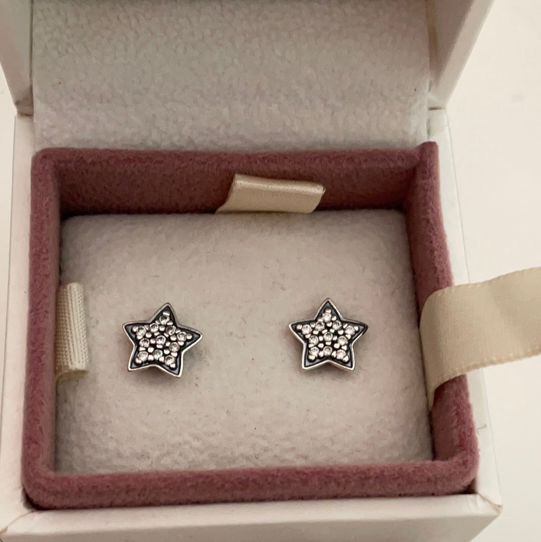 Genuine Pandora Oxidised Pave CZ Star Earrings Studs