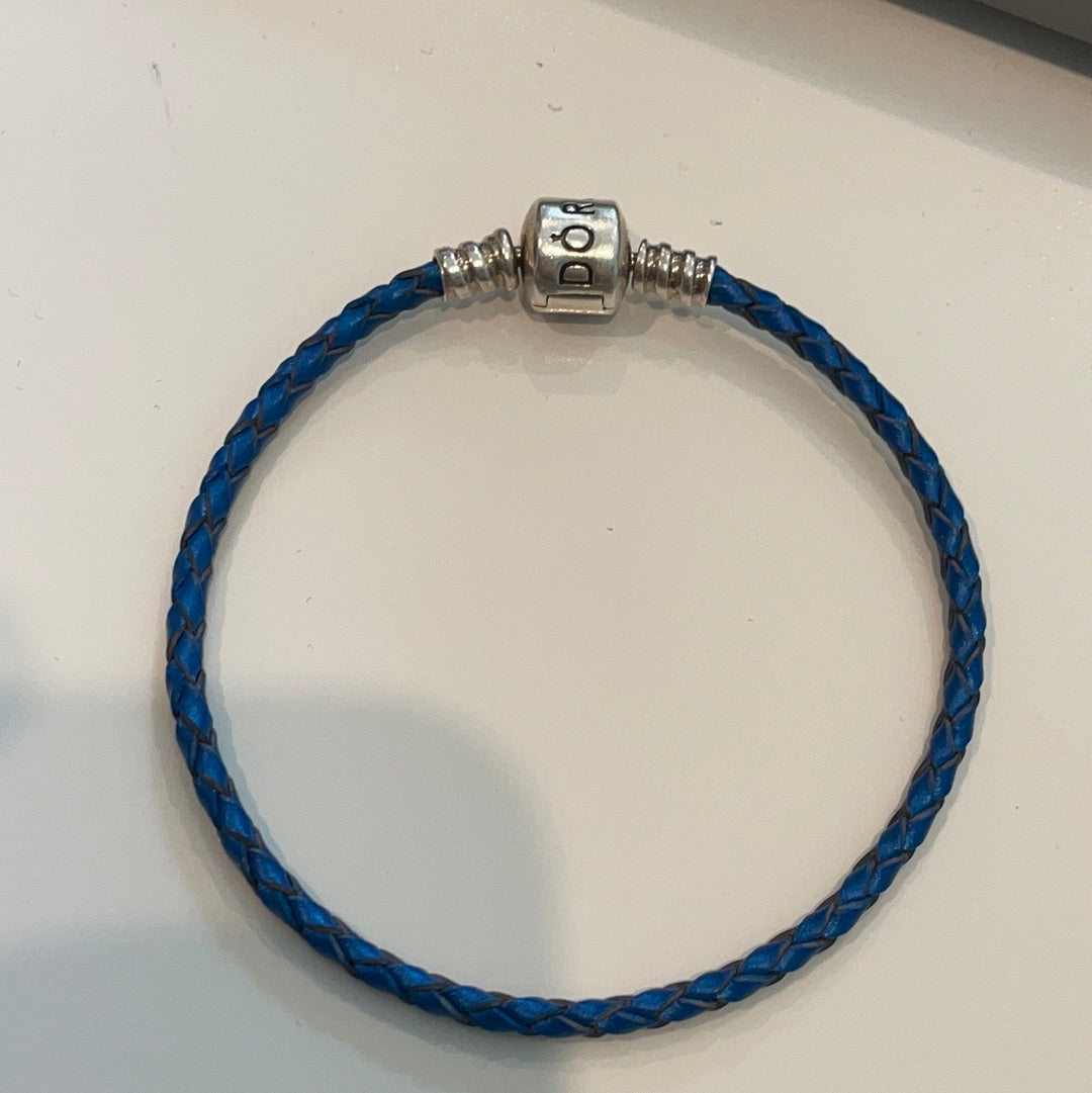 Genuine Pandora Navy Blue Leather Single Bracelet 19cm