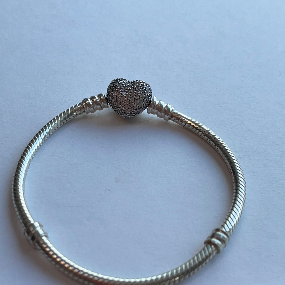 Genuine Pandora Pave Heart Clasp Snake Chain Bracelet VARIOUS SIZES