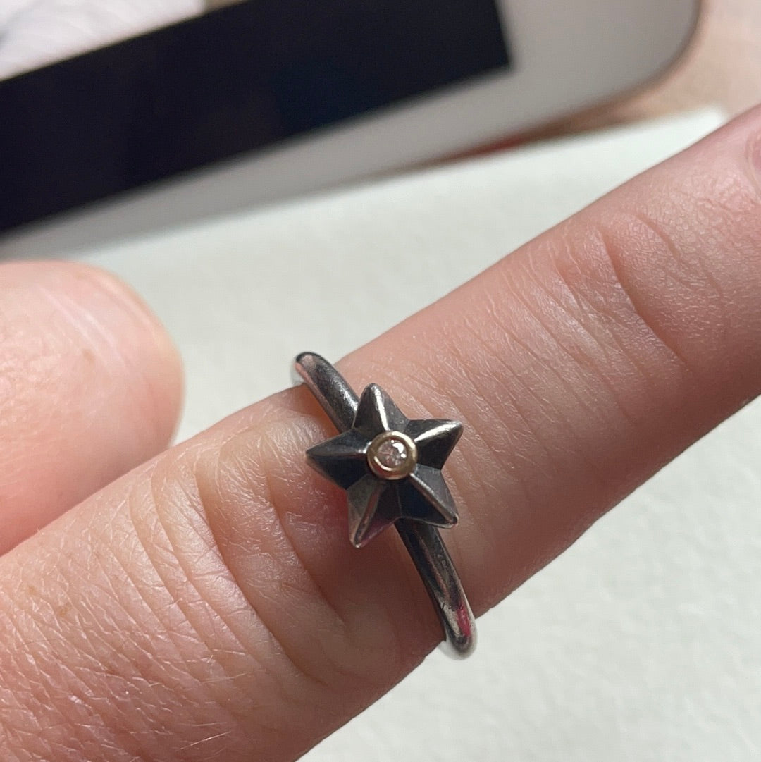 Genuine Pandora Oxidised Diamond Two Tone Stella Star HTF RARE Ring Size 56