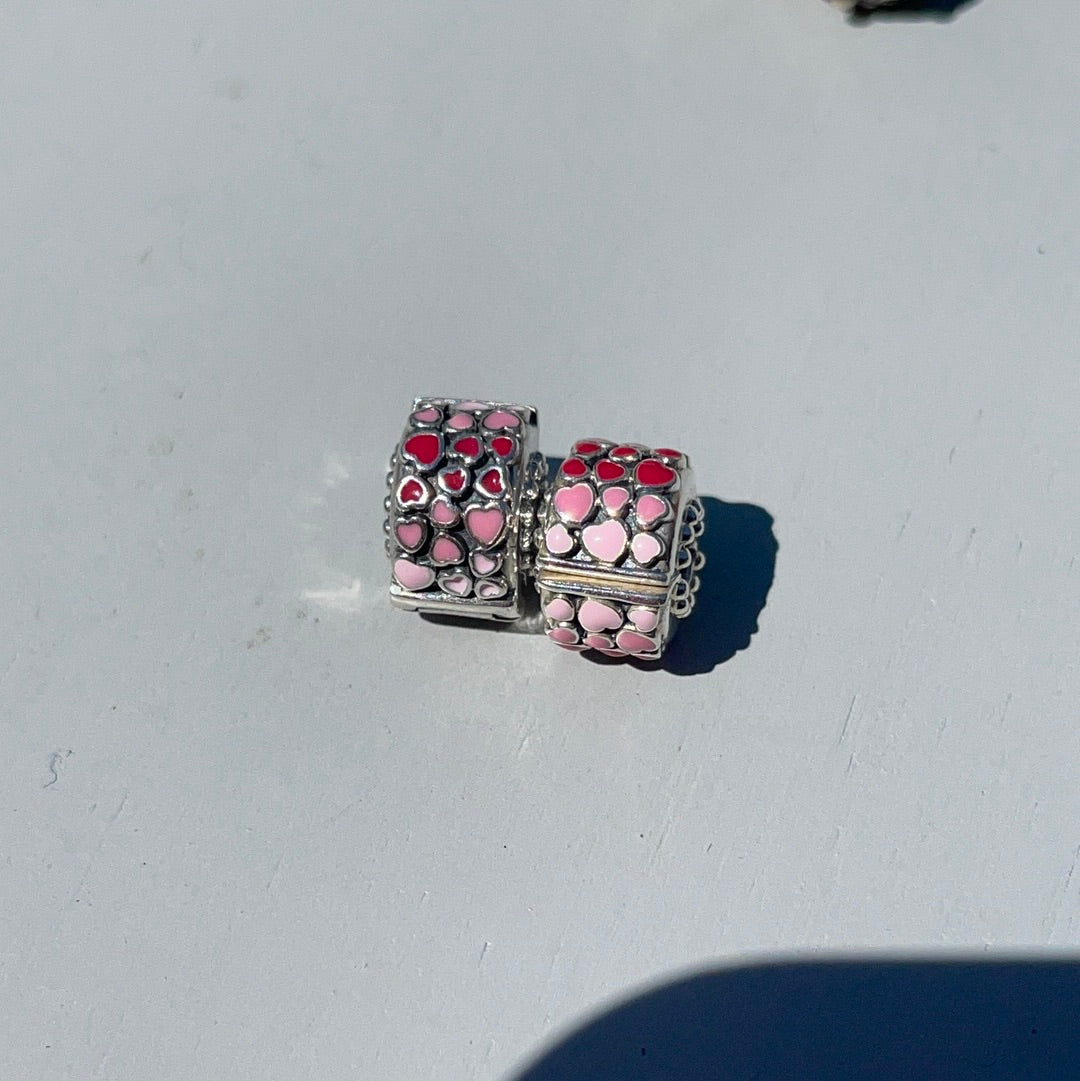 Genuine Pandora Enamel Pink and Red Burst of Love Clips Pair