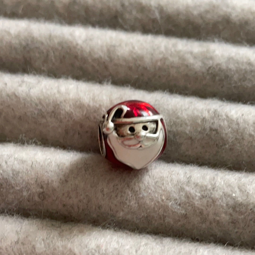 Genuine Pandora Red Enamel Charm Santa Claus Face Xmas