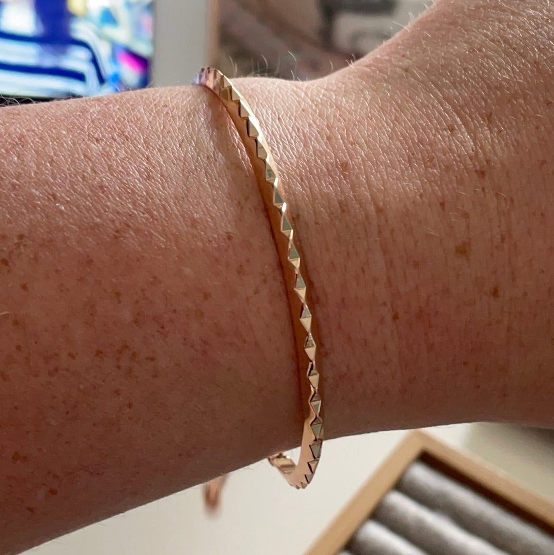 Brand New Metal Buckley Rose Gold Colour Adjustable Bangle With Raised Triangle Details