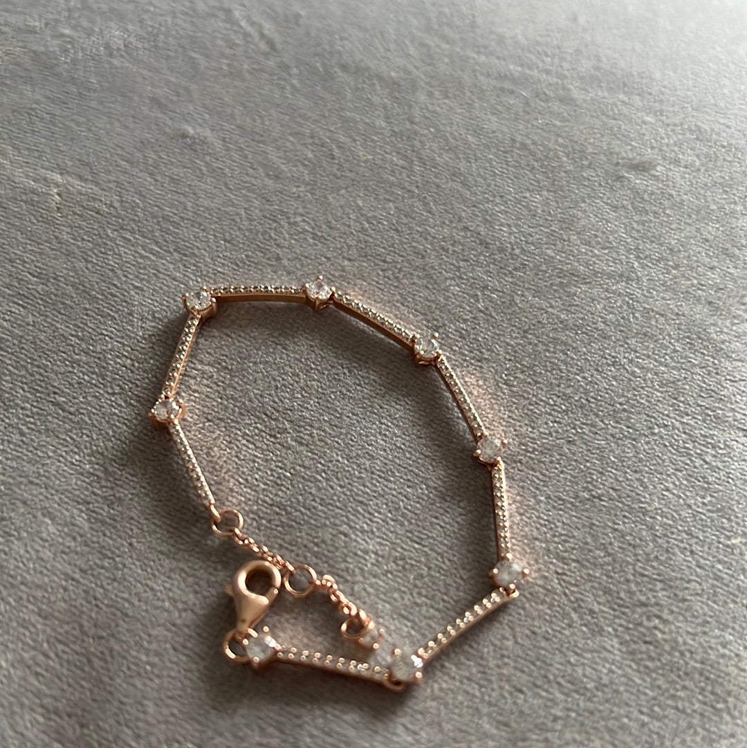 Genuine Pandora Pave Rose Gold Sparkling Bars Adjustable Bracelet Size 1