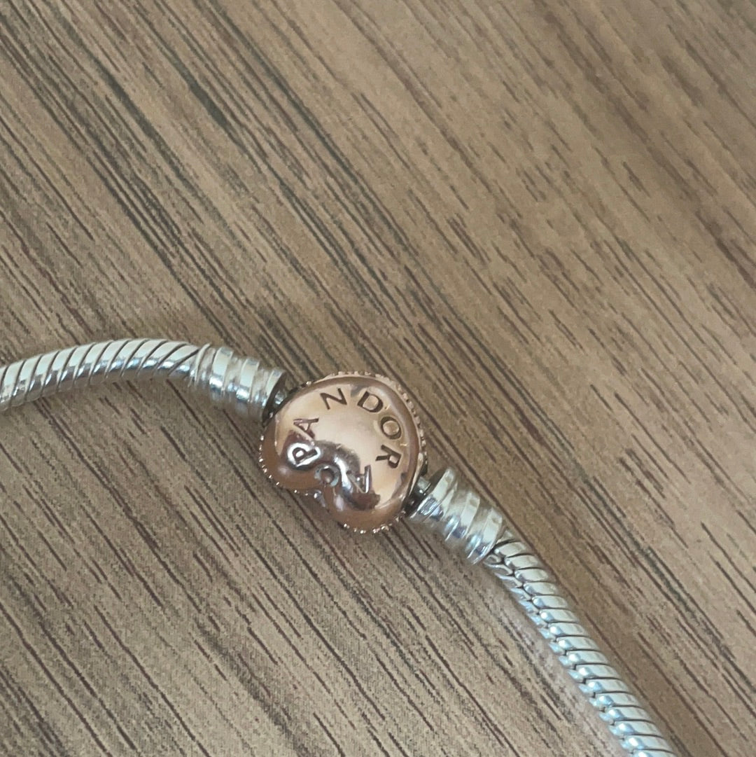 Genuine Pandora Rose Gold Pave Heart Clasp Bracelet Moments Size..