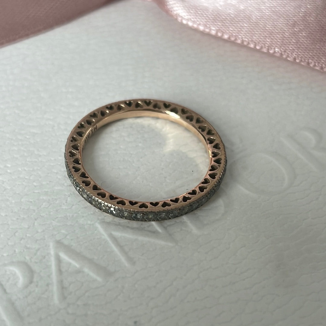 Genuine Pandora Rose Gold Radiant Heart Sparkle Stone All Around the Band Size 54