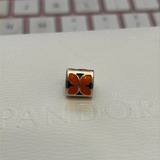 Genuine Pandora Orange Enamel Flower Charm