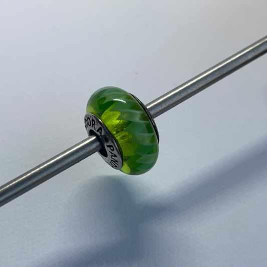 Genuine Pandora Lime Green Murano Glass Charm with Zigzag Lines