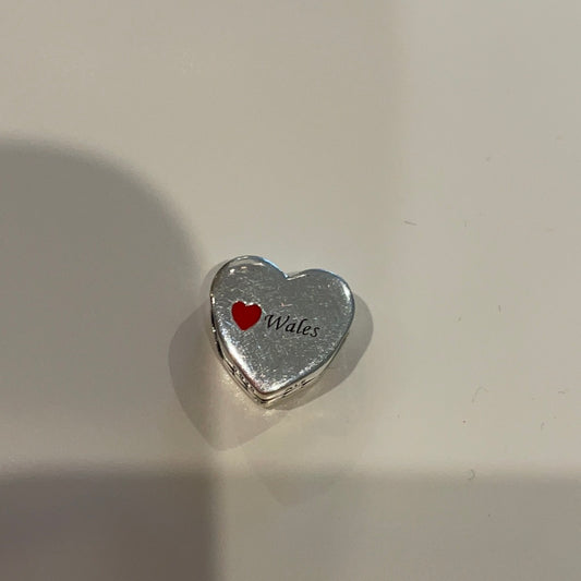 Genuine Pandora Silver Puffed Heart Charm With I Love Wales And Enamel Heart Charm