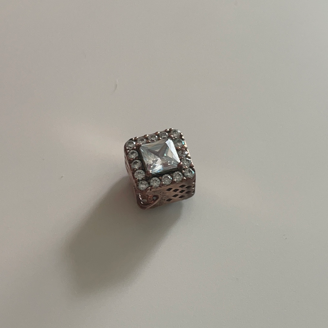 Genuine Pandora Rose Gold Halo Square Sparkle Pave Diamond Charm