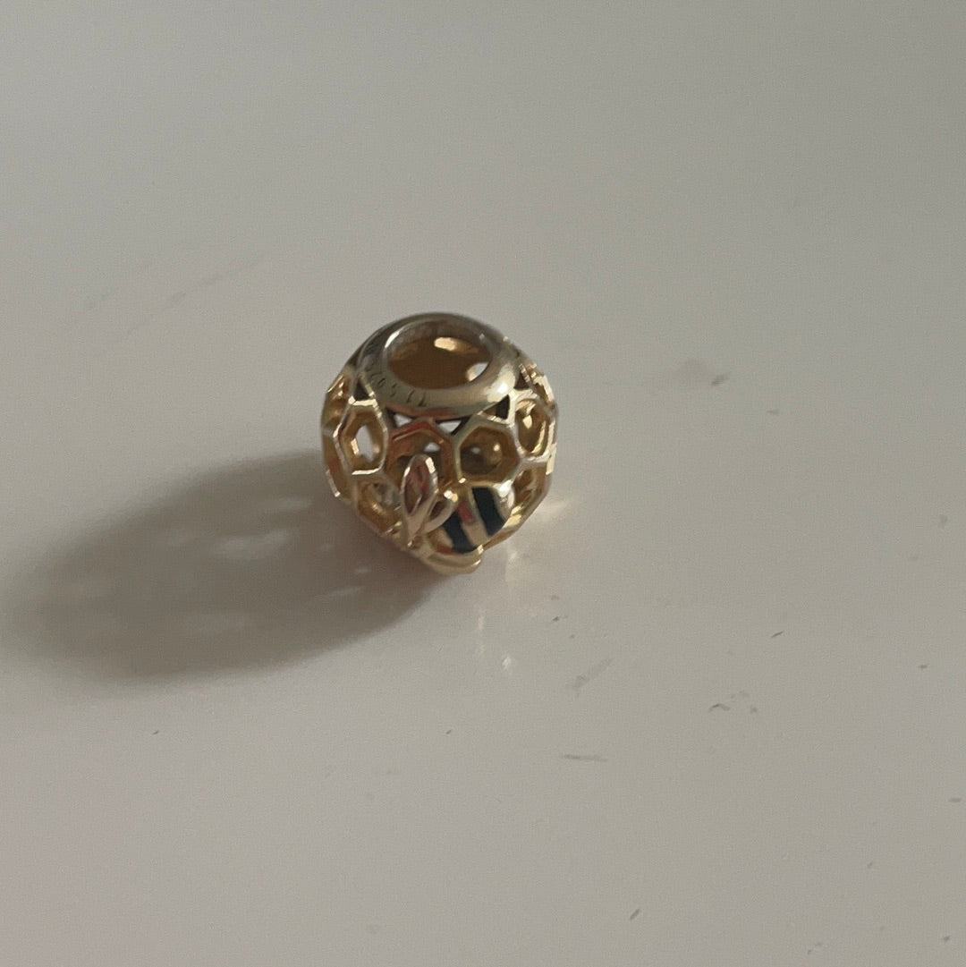 Genuine Pandora Shine Gold Honeycomb Gold Enamel Enamel Bee Keeper Honey Charm