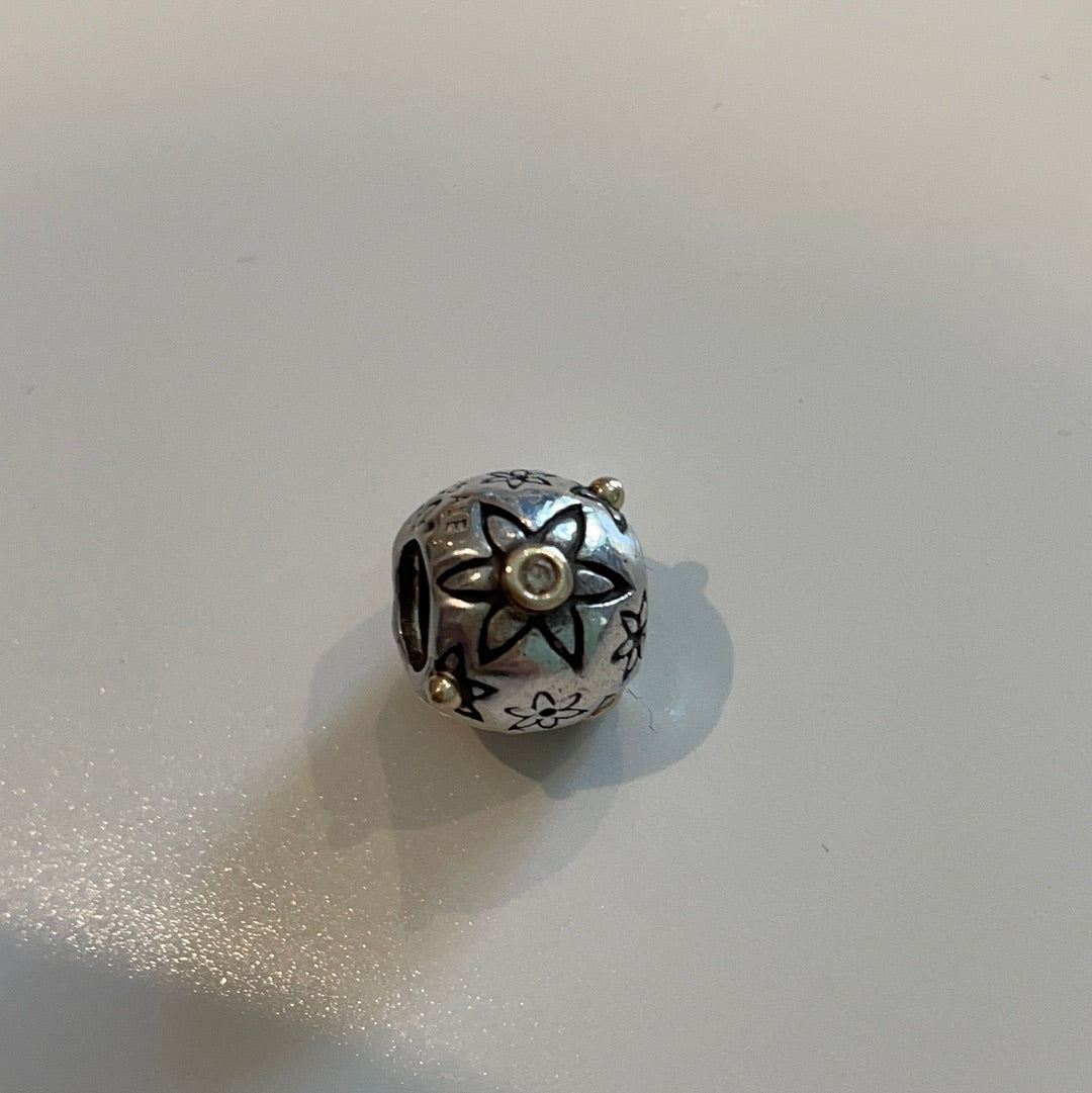 Genuine Pandora Two Tone Diamond Star Flower Charm RARE HTF