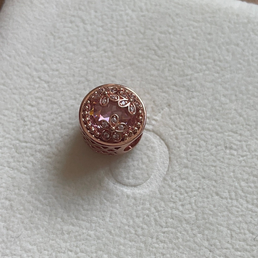 Genuine Pandora Rose Gold Sparkling Pink Pave Flower Daisy Charm