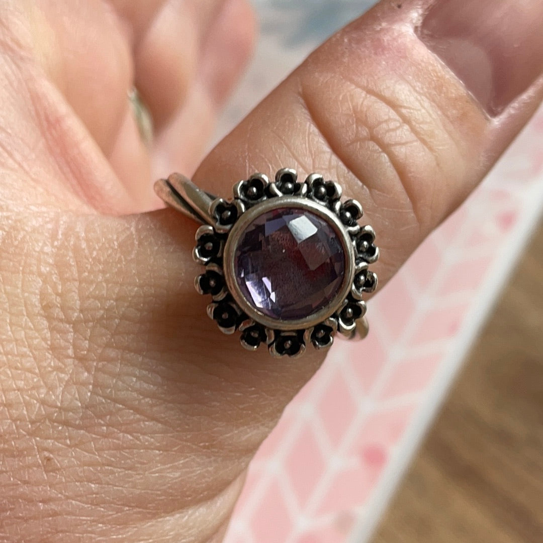 Genuine Pandora Purple Floral Elegance Stone Ring Size 54 HTF