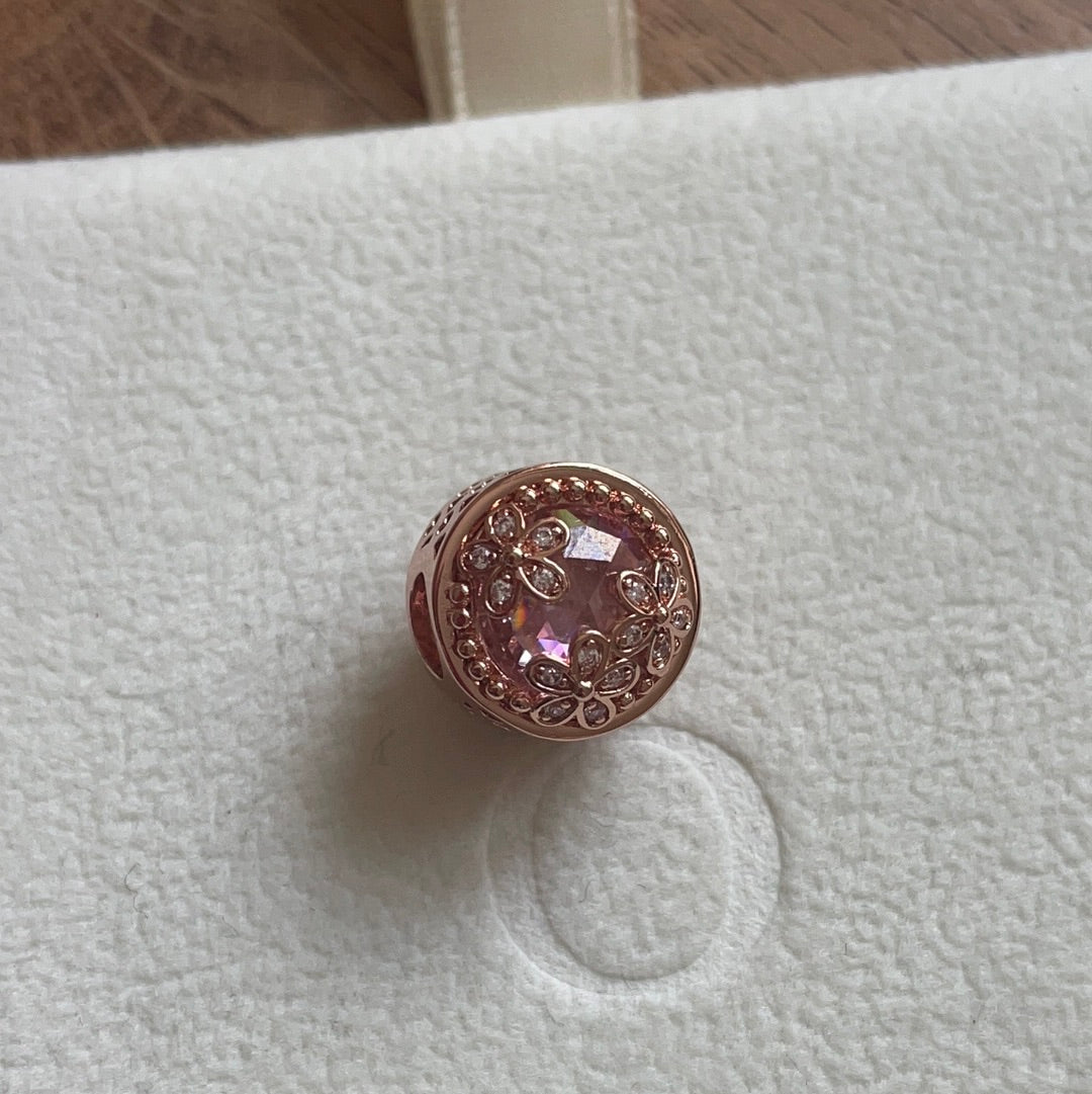 Genuine Pandora Rose Gold Sparkling Pink Pave Flower Daisy Charm